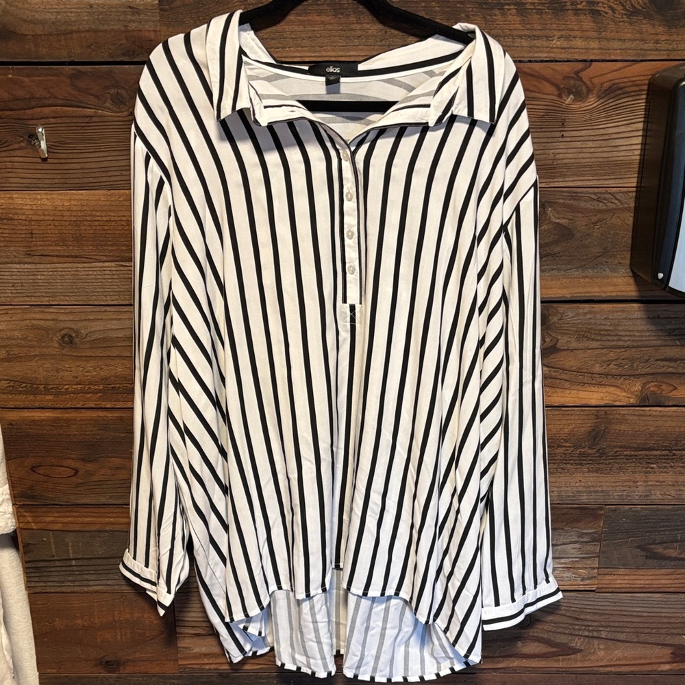 Chico's Black and White Striped Button Down Shirt